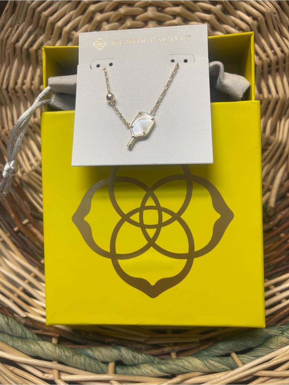 Kendra Scott Gold Necklace with Iridescent White Pendant